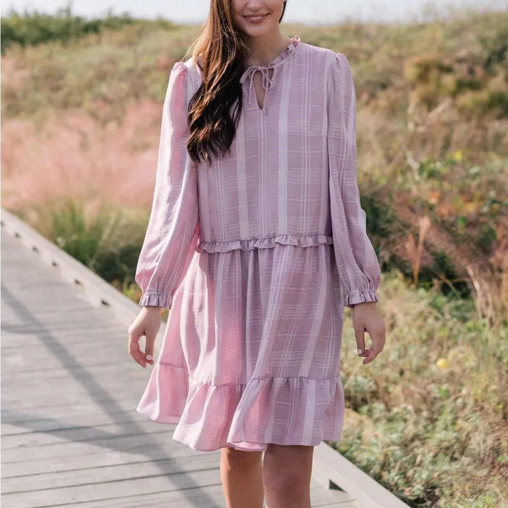 Gal Meets Glam Emmaline Ruffle Shift Dress In Purple Mauve Size 20